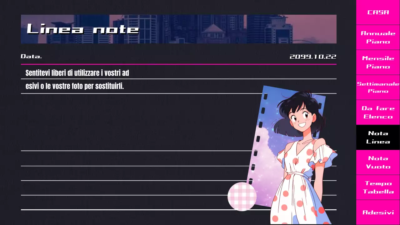 Agenda CityPop con animazione a sfumature rosa e nere