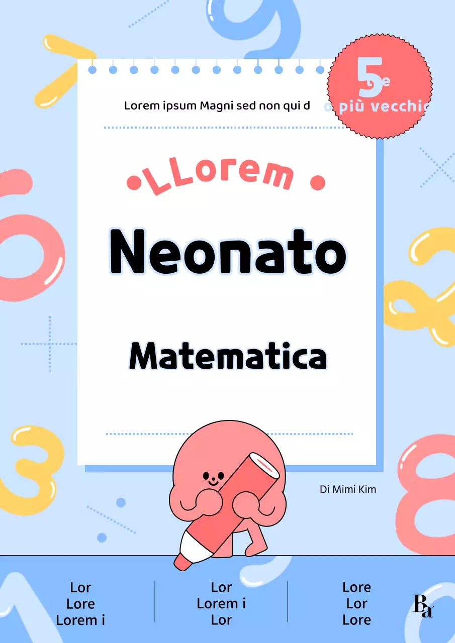 Copertina kitsch per libri di matematica per bambini in azzurro e rosa