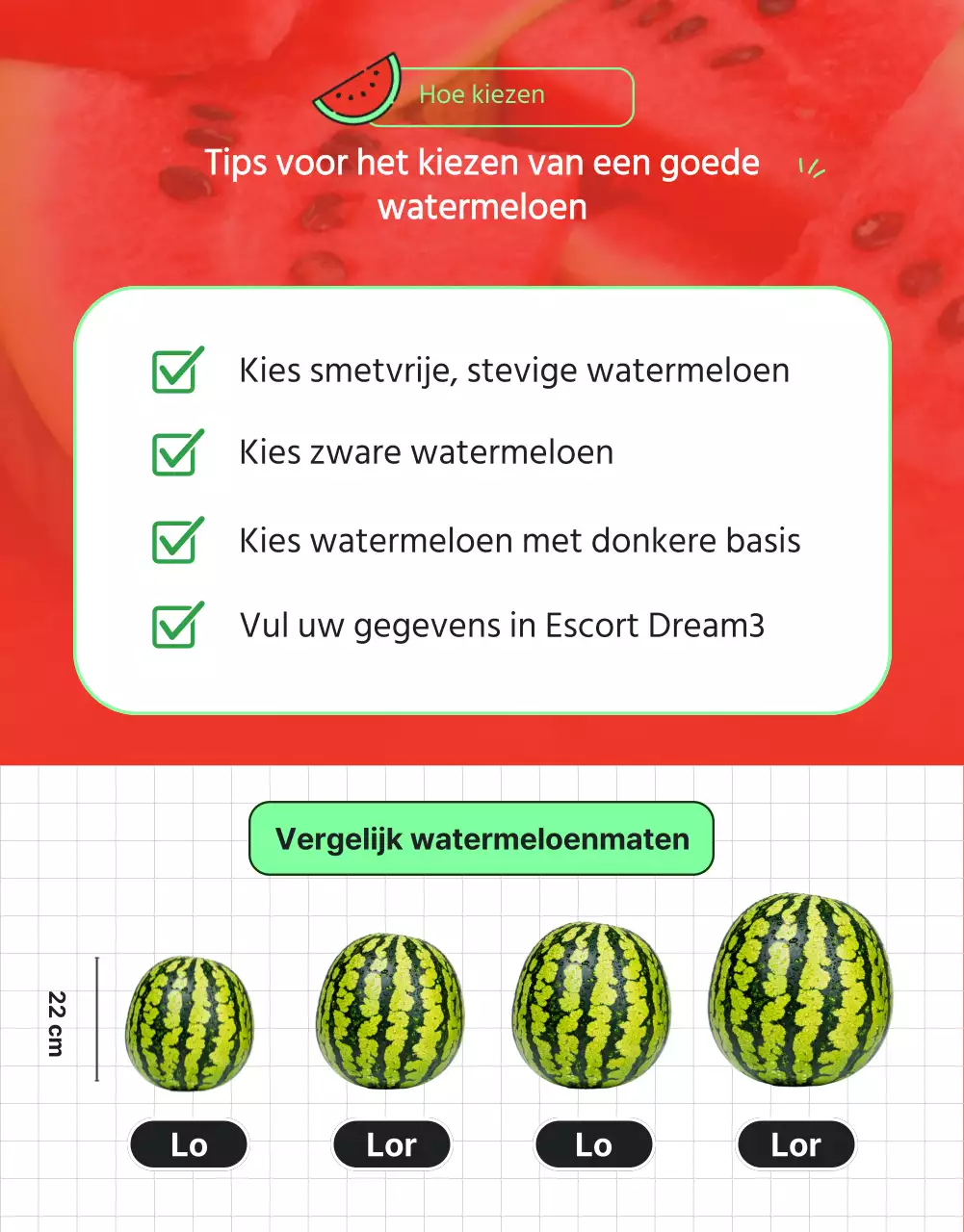 Promoot een winkelcentrum dat tropische watermeloenen verkoopt in rood en groen