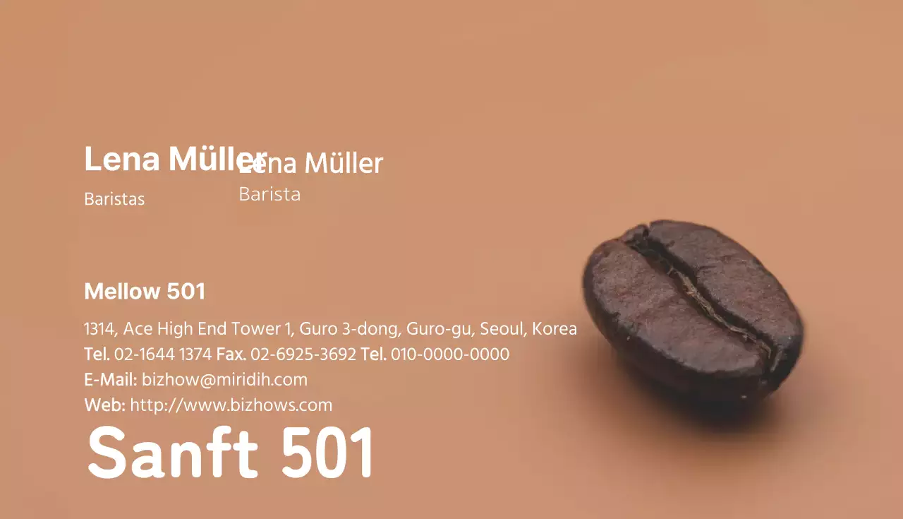 Kaffeebarista-Visitenkarte mit einem beigen Foto von Bohnen