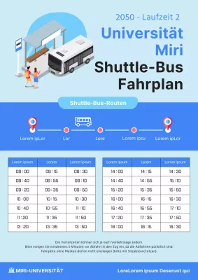 Einfacher blauer und hellblauer Fahrplanführer für Shuttlebusse