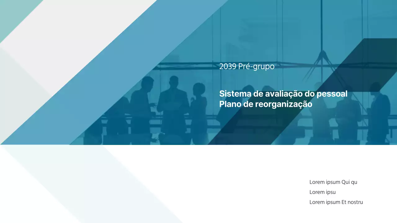 Plano de actividades azul-verde e cinzento para a reorganização do sistema de avaliação do pessoal da Mirigroup Plano de actividades