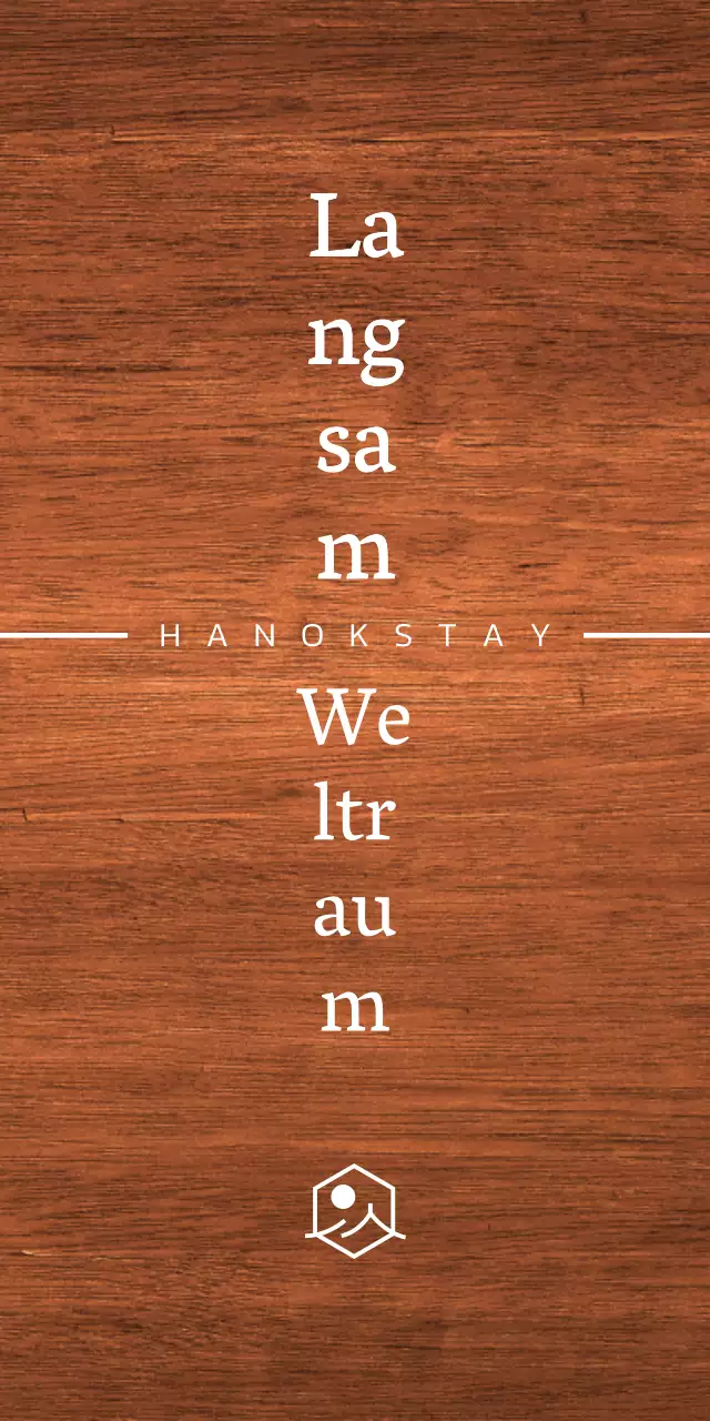 Hanok-Stall-Design mit weißem Dachvorsprung und einem vereinfachten Landschaftslogo