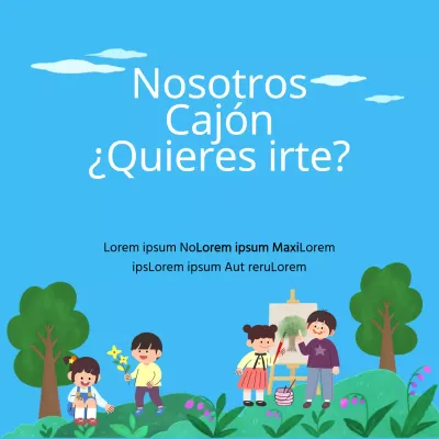 Anuncio de una escuela de arte para alumnos de primaria en azul.