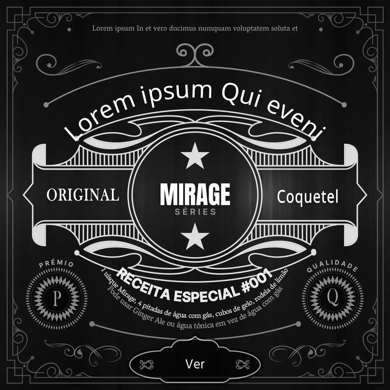 Rótulo de Whisky Preto e Branco Conceito Receita de Homebrew Informações