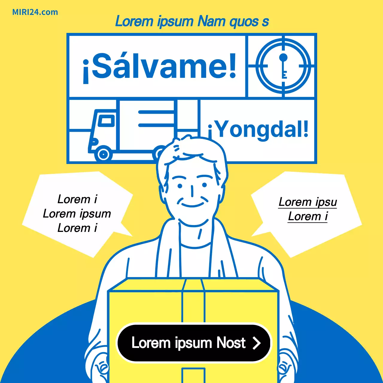 Línea amarilla azul ilustración linda guía de empresa de mudanzas