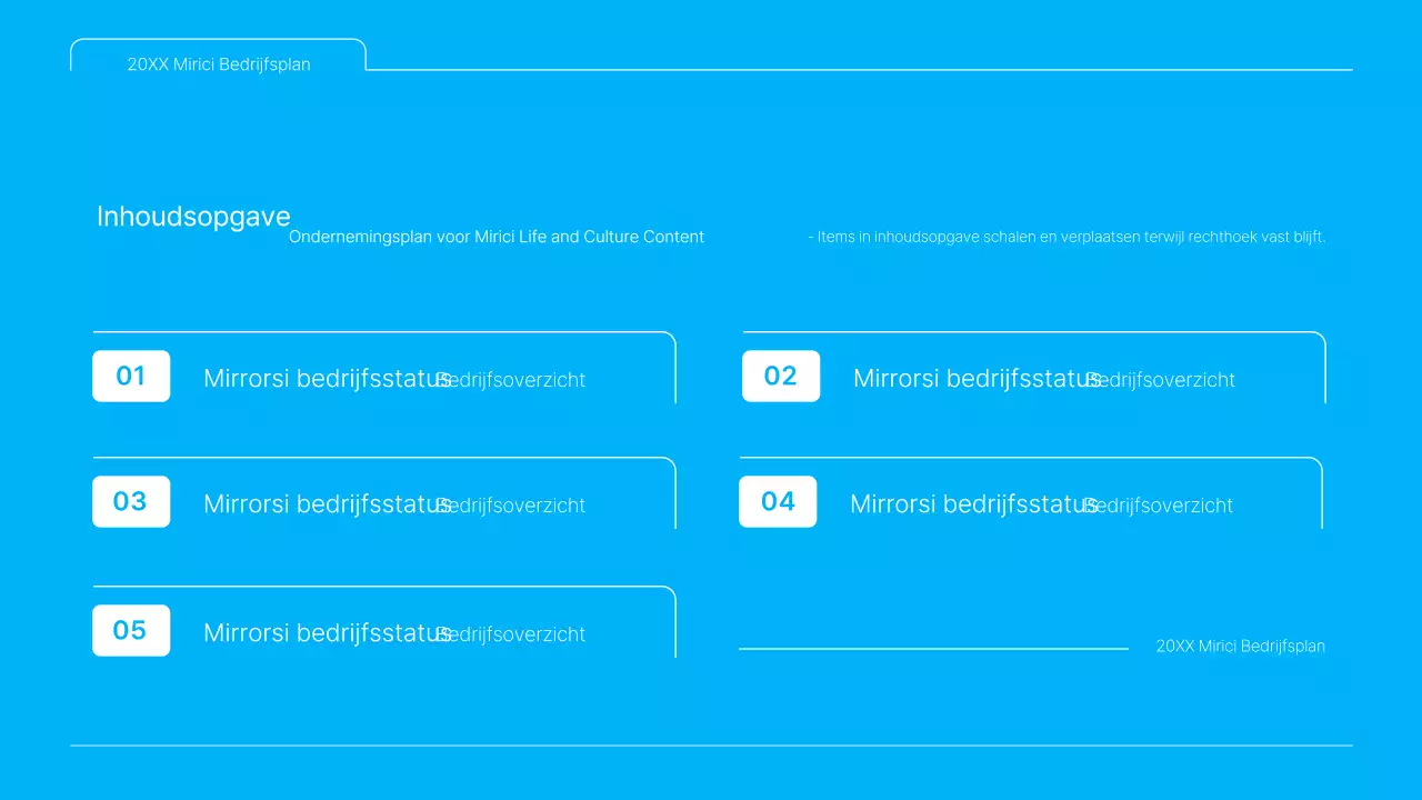 Een strak blauw-wit ondernemingsplan voor culturele inhoud