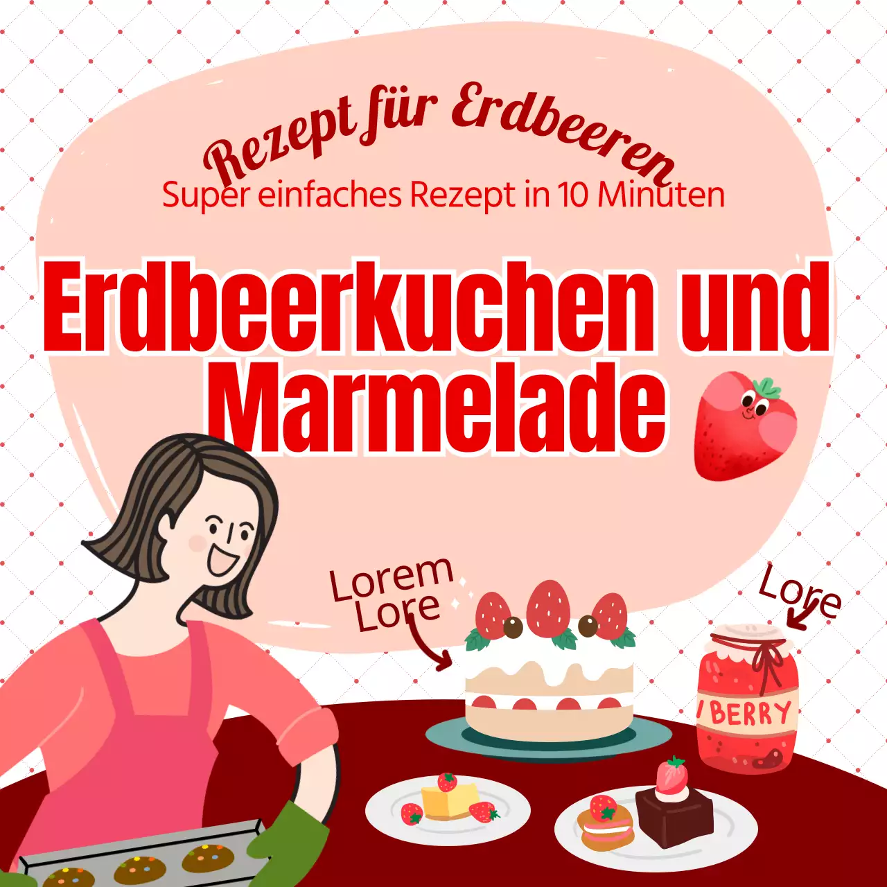 Rote Überschrift hervorheben, um für ein Erdbeerrezept zu werben