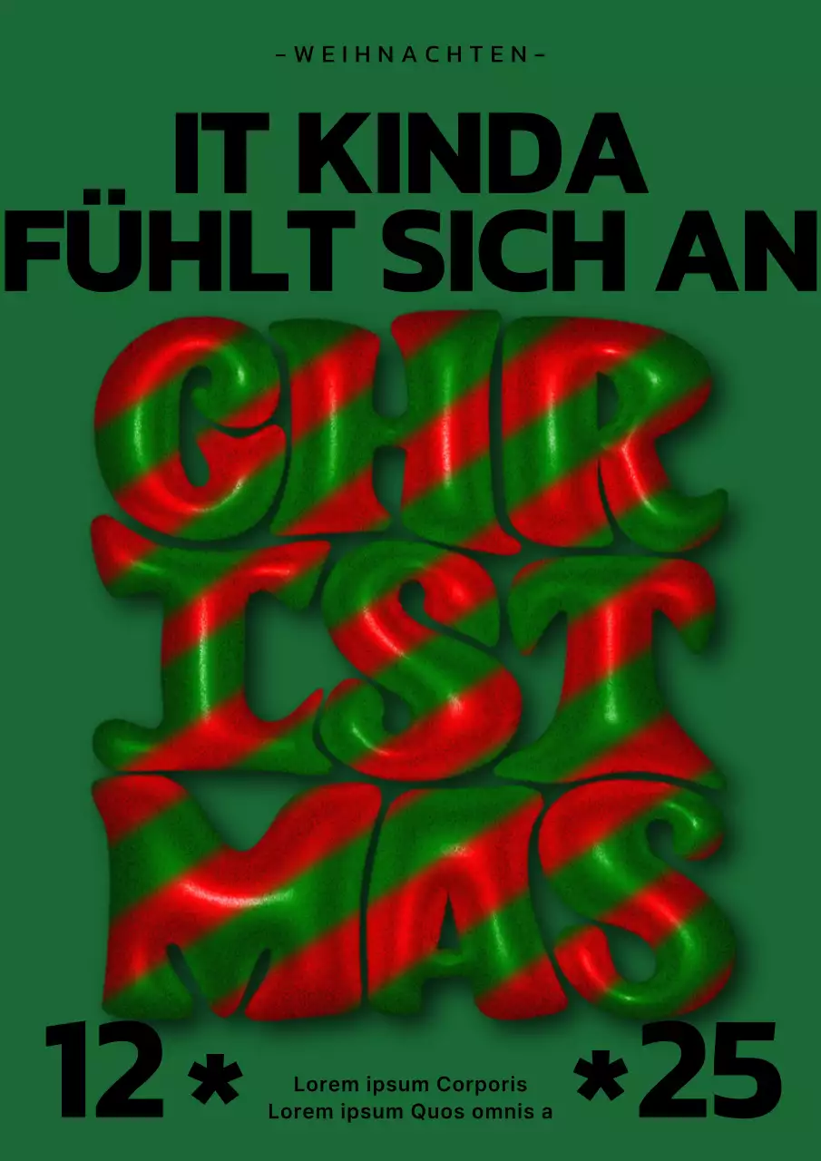 Dreidimensionales vertikales Weihnachtsposter in Grün und Rot