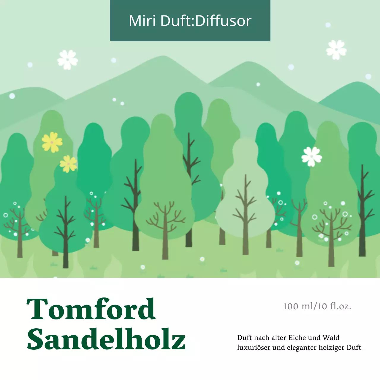 Nettes Parfümetikett mit grüner Illustration