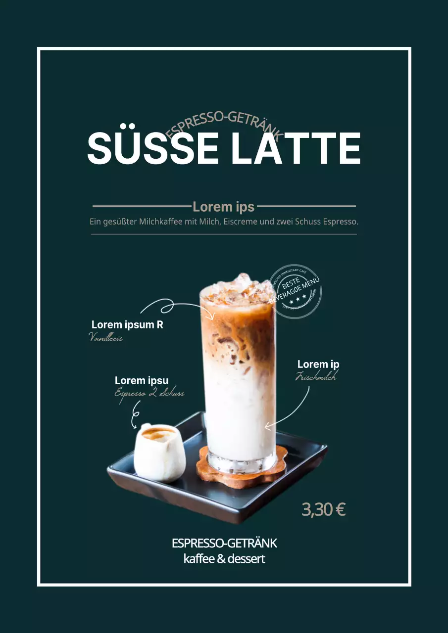 Werben Sie für Ihre Sweet Latte Getränkekarte