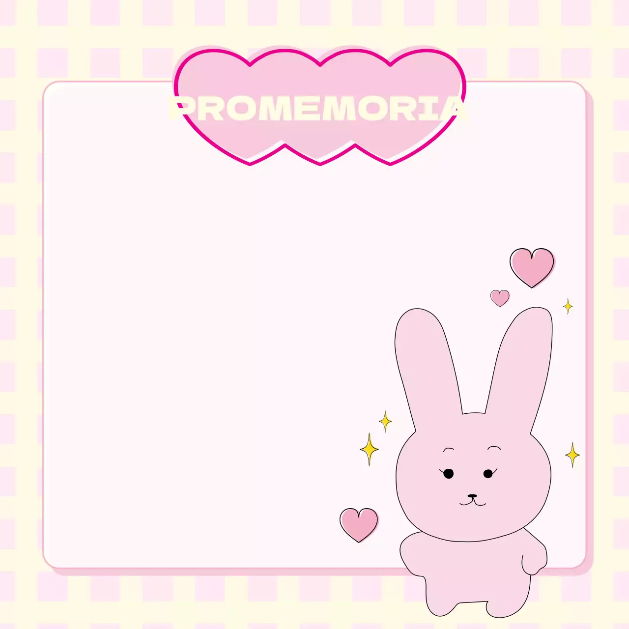 Biglietto mochi a forma di coniglietto con quadretti gialli su sfondo rosa