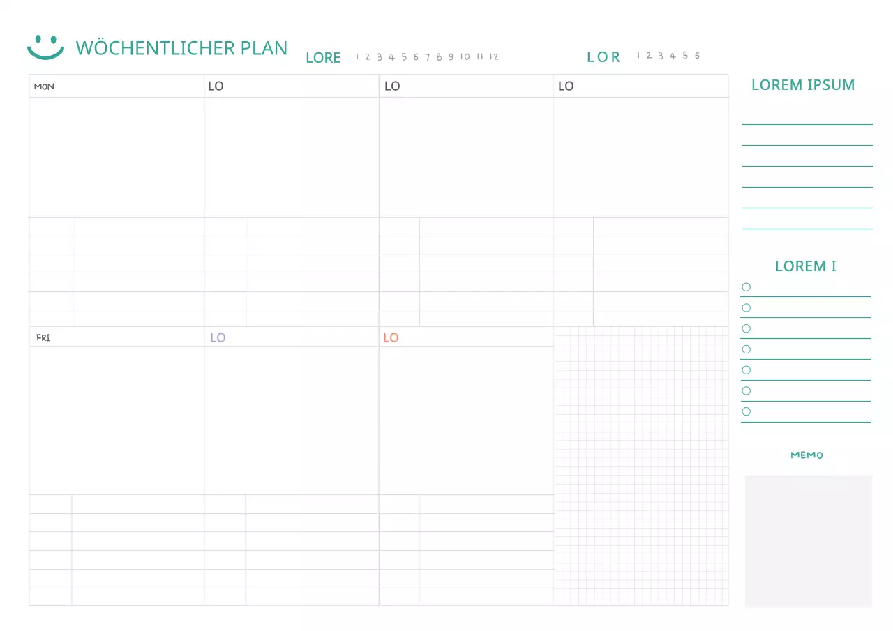 Einfacher weißer Farbton für Wochenplan-Webnotes