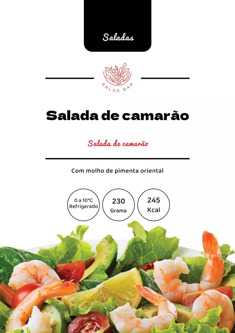 Cartaz preto vermelho com foto de salada