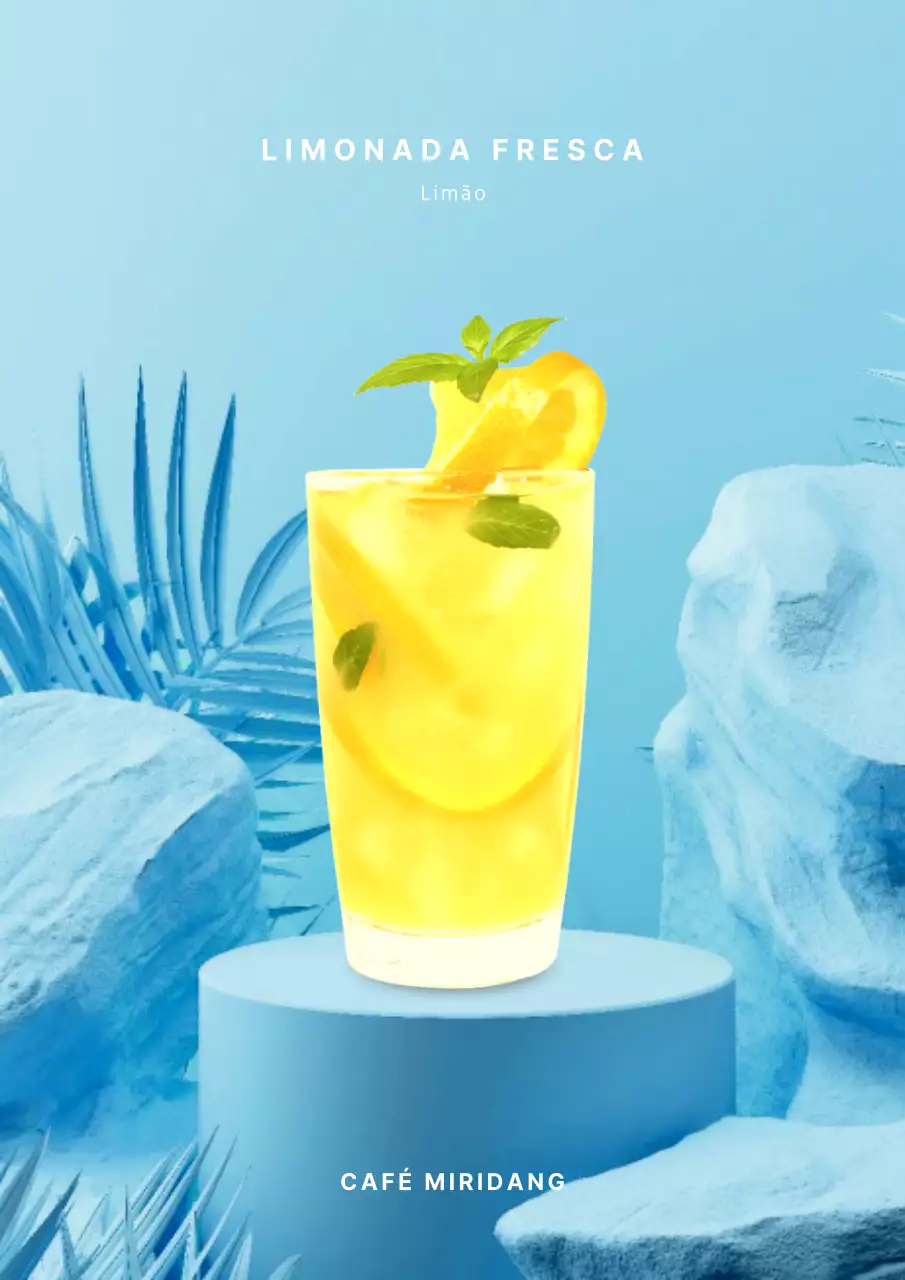 Anúncio de menu de limonada com fundo tropical azul