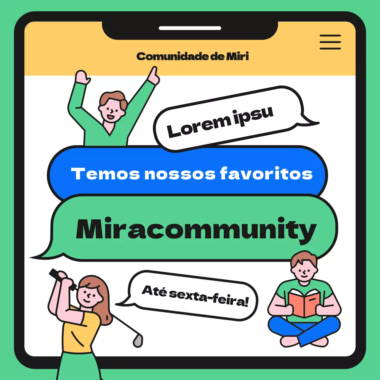 Promover uma plataforma comunitária verde e amarela simples