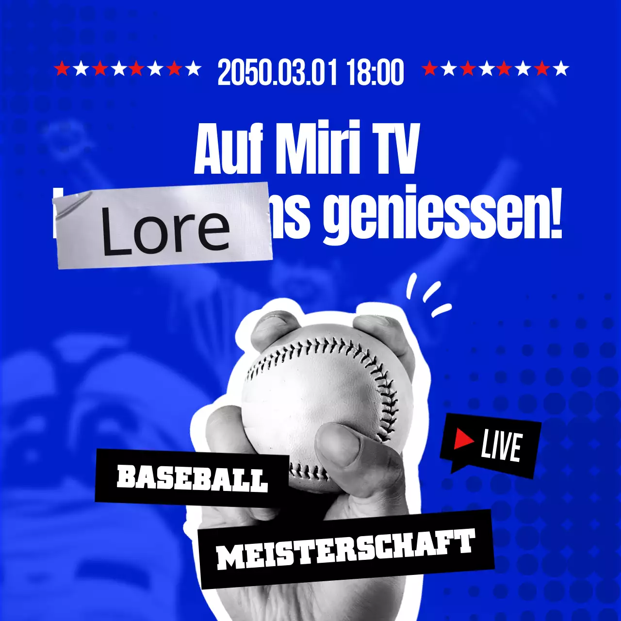 Werbung für Live-Baseball mit einem Hauch von Blau
