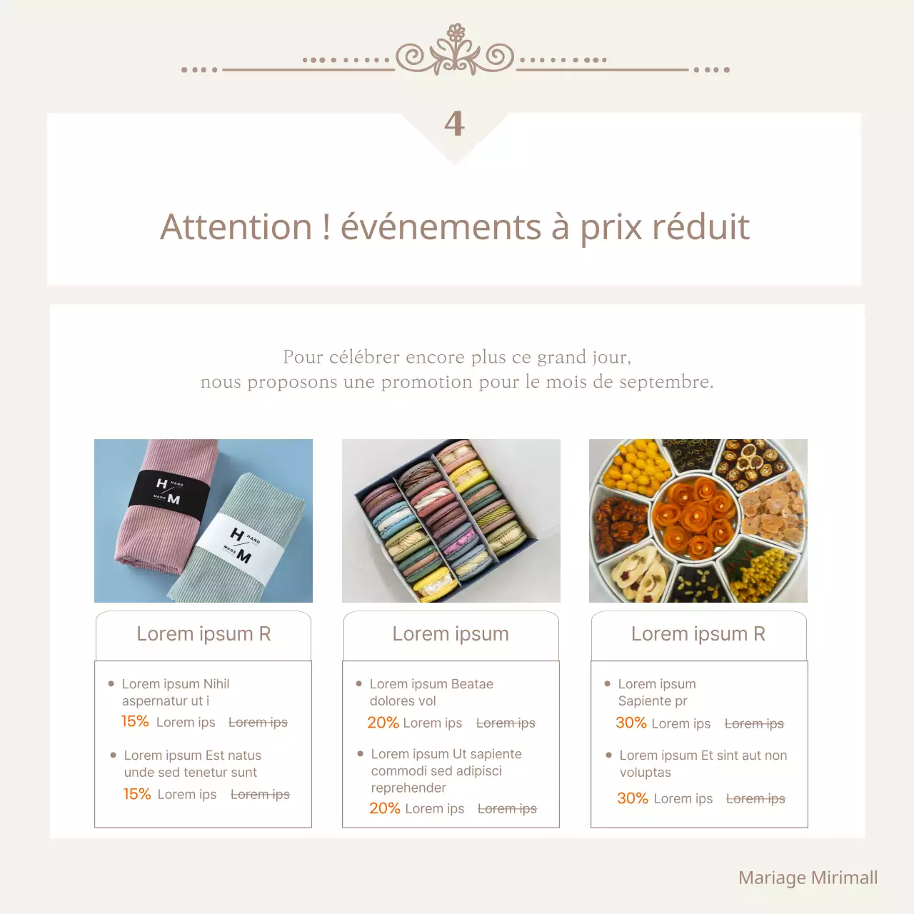 Faveurs de mariage luxueuses marron et beige thème promotionnel