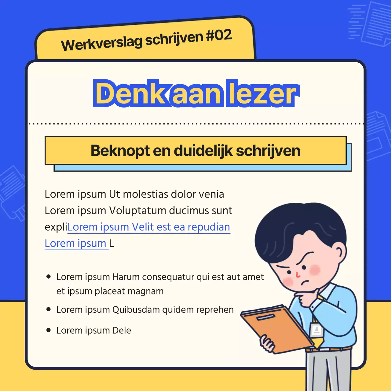 Een eenvoudig blauw en geel inwerkplan voor nieuwe werknemers