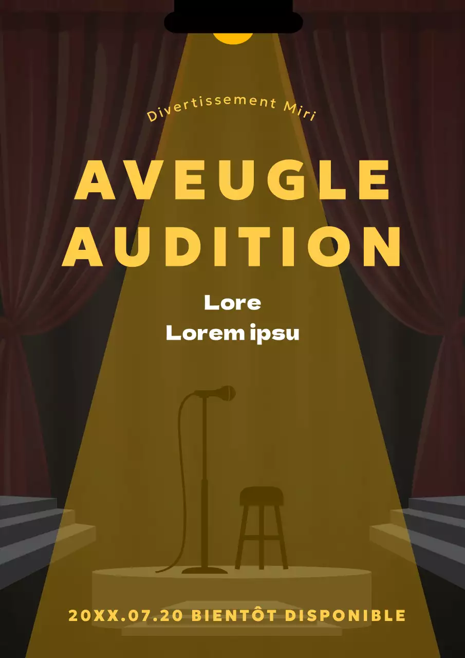 Annonce d'audition avec des lumières jaunes sur fond de scène