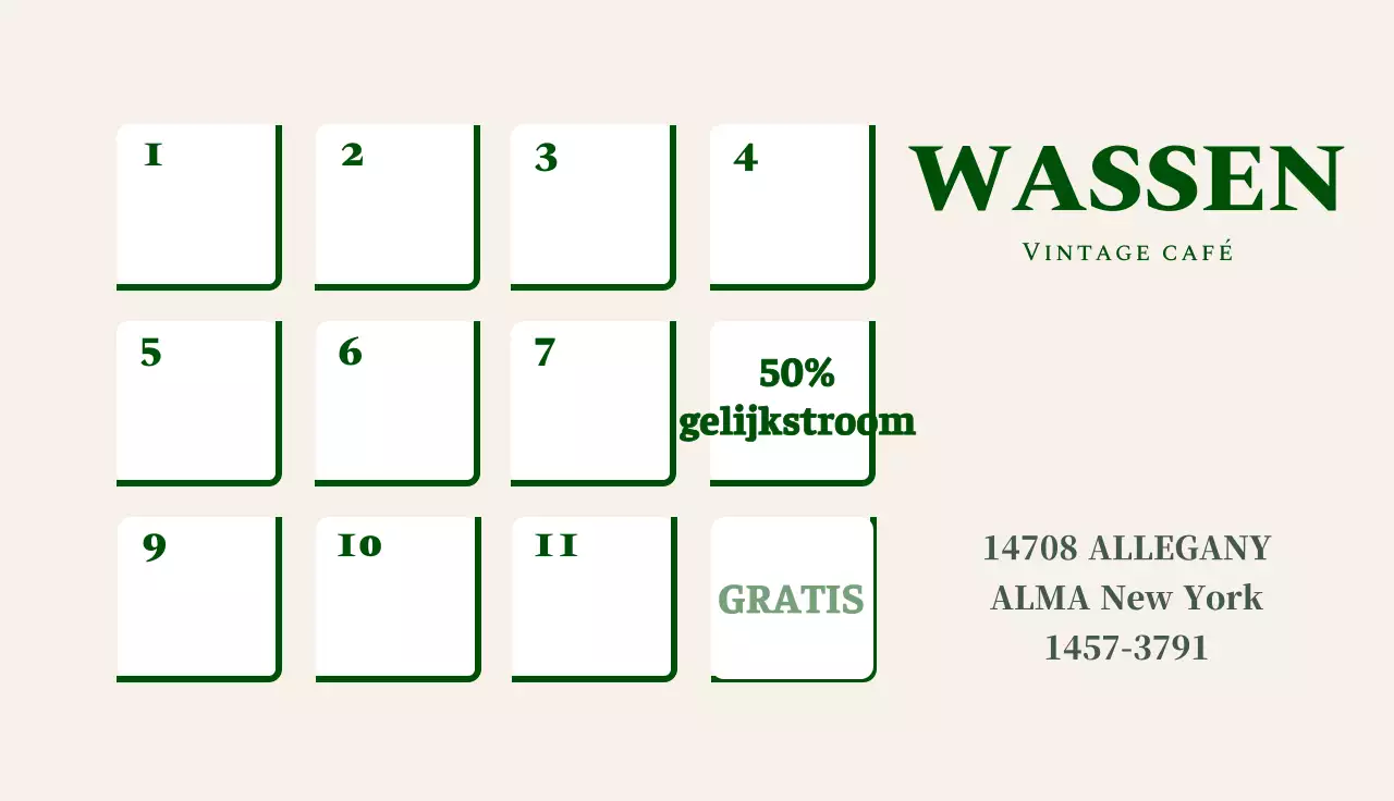Vintage stempel coupon visitekaartje met cafe logo op groene achtergrond