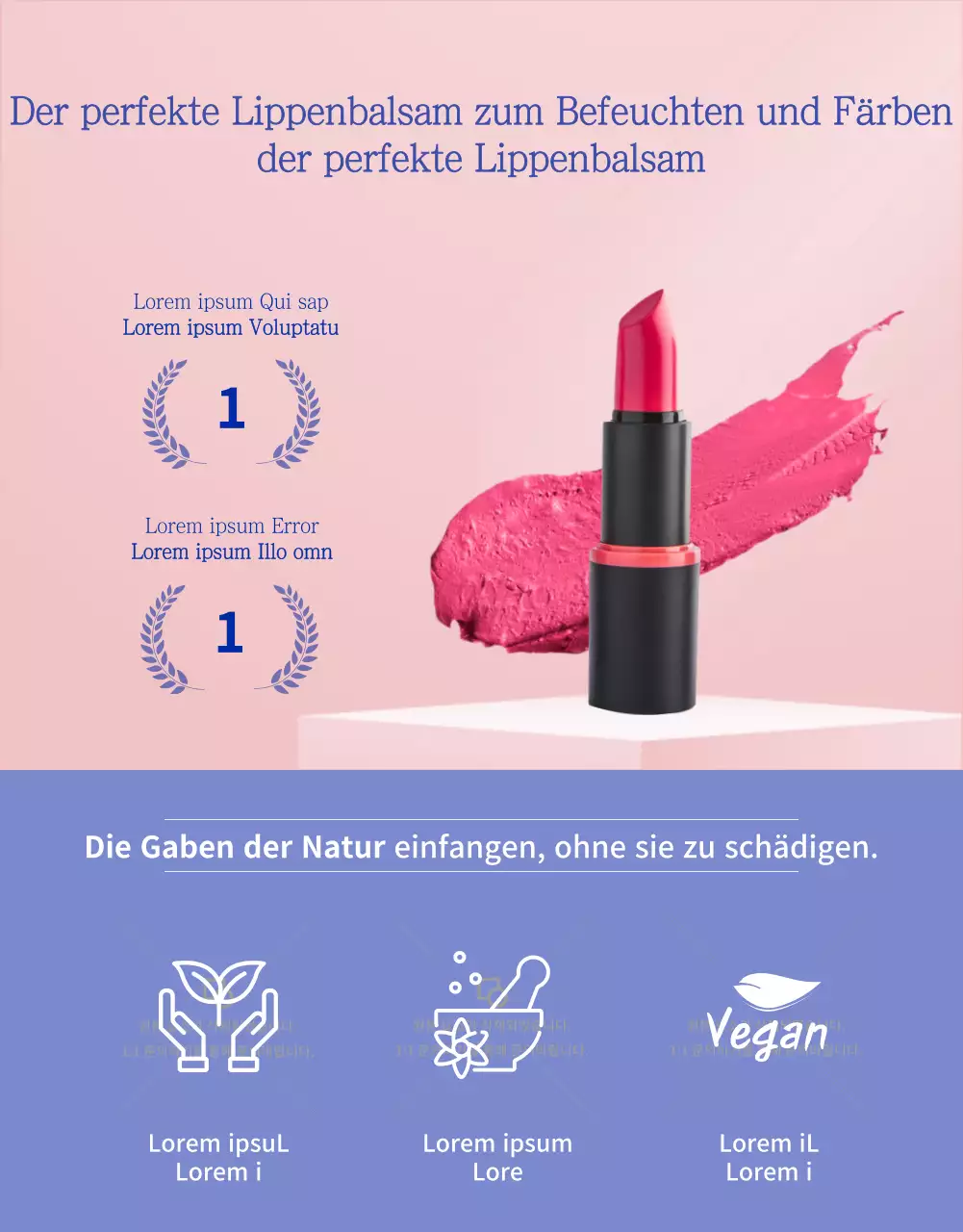 Leuchtende Kosmetikwerbung mit rosa Lippenstift