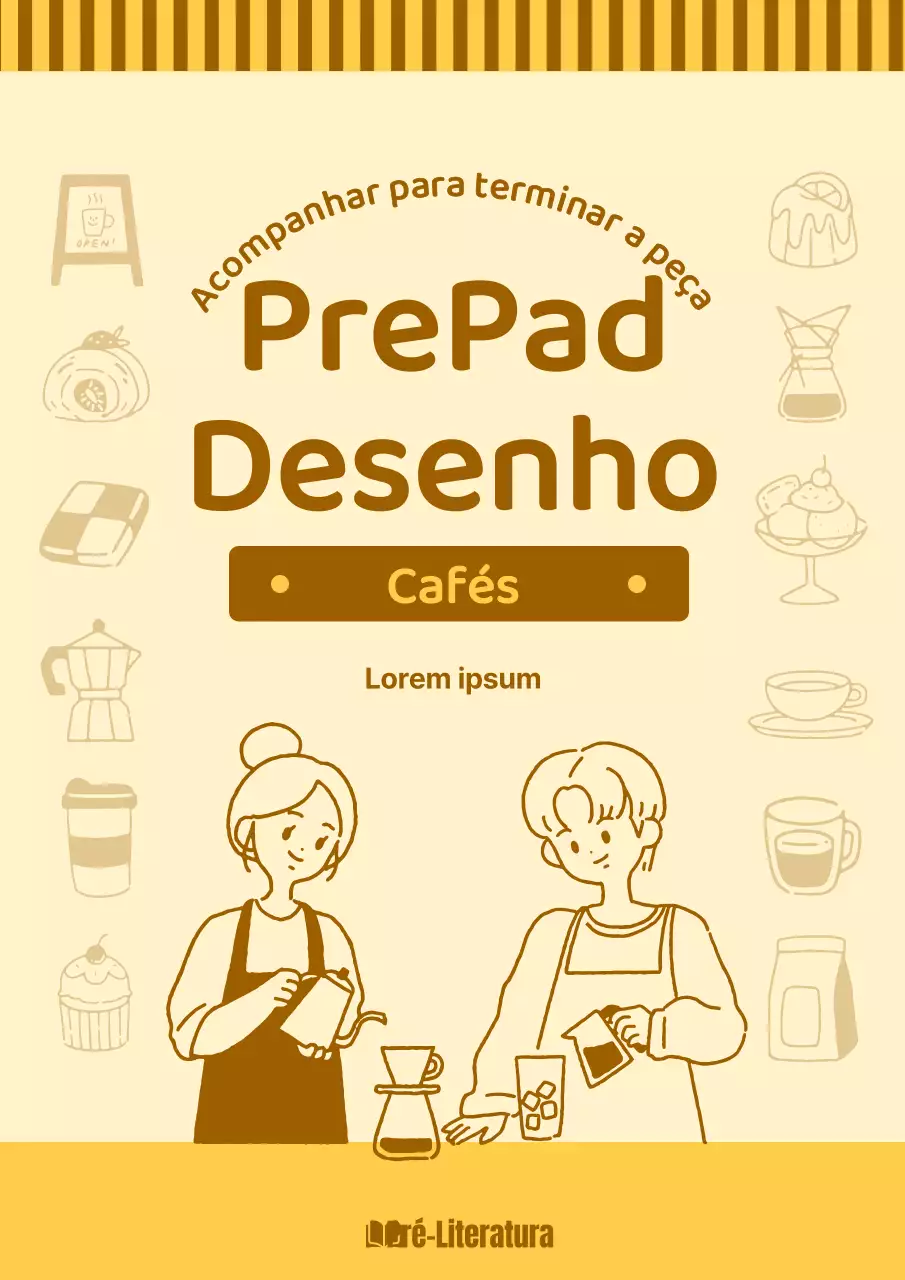 Sobre o desenho de um café acolhedor amarelo e castanho