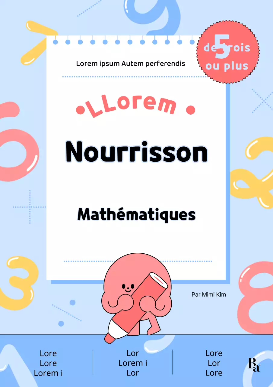 Couverture de livre de mathématiques pour les tout-petits en bleu clair et rose