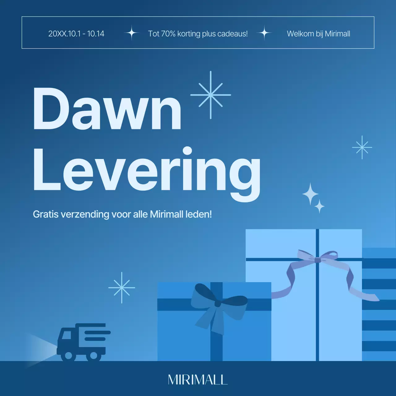 Promoot een eenvoudige leveringsaankondiging in blauw 's ochtends vroeg