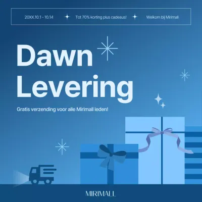 Promoot een eenvoudige leveringsaankondiging in blauw 's ochtends vroeg