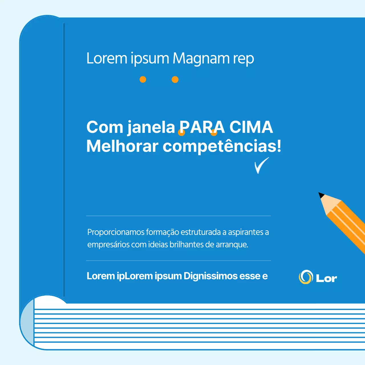 Um simples anúncio de recrutamento em azul e laranja para estagiários de empreendedorismo