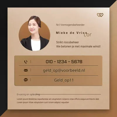 Een eenvoudige profielkaart in zwart en goud