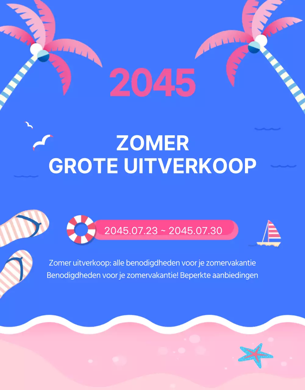 Promoot je grote zomeruitverkoop met blauwe en roze kleuren