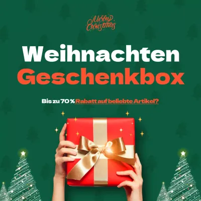 Bewerben Sie eine Gutscheinaktion mit kitschigen Geschenkboxen in Grün und Rot