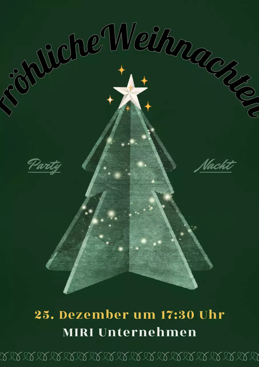 Glitzernde Weihnachtsbaum-Einladung mit grünem Hintergrund
