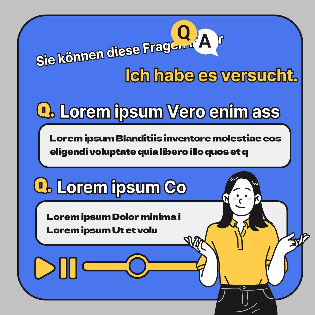 Eine einfache blaue und gelbe Werbung für ein Vorstellungsgespräch