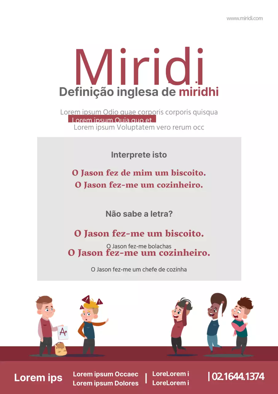 Promova a sua escola de inglês com personagens infantis vermelhas e cinzentas