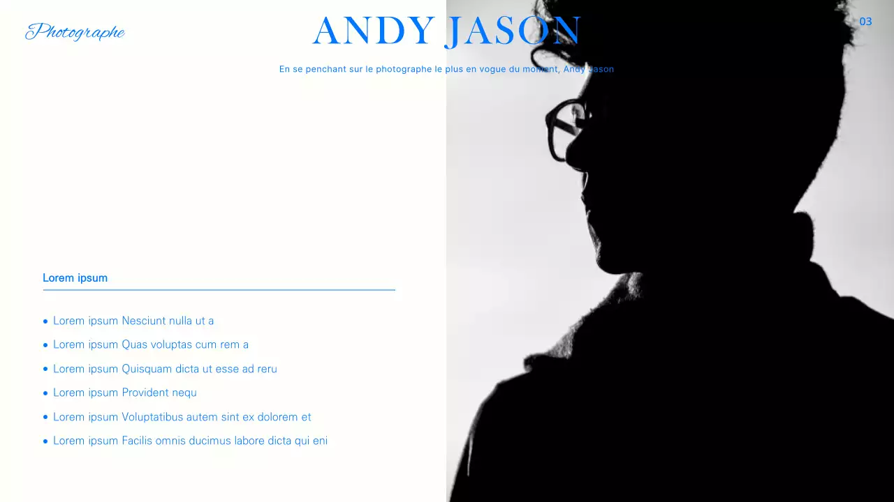 Reportage tendance en bleu, noir et blanc