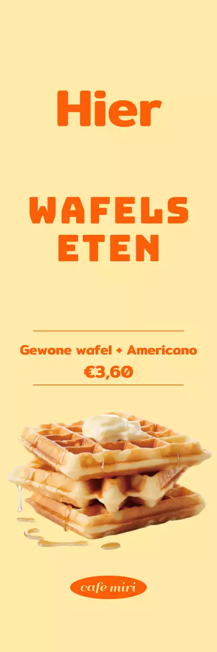 Promoot een strak wafelmenu met oranje accenten op een gele achtergrond