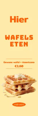 Promoot een strak wafelmenu met oranje accenten op een gele achtergrond