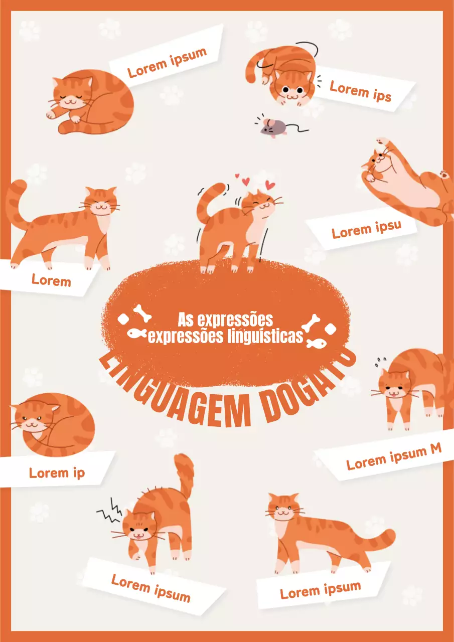Verbalização do gato marfim e laranja webposter educativo