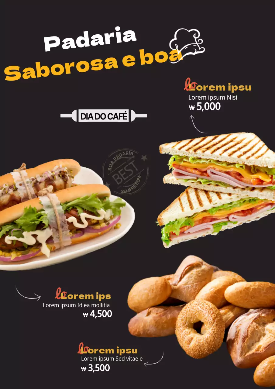Promover um novo menu com fotografias de comida de pastelaria a preto