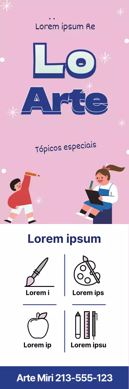 Ilustração azul cor-de-rosa anúncio de escola de arte