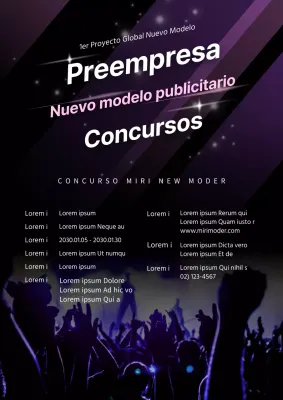 Anuncio del nuevo concurso de modelos publicitarios en negro y morado