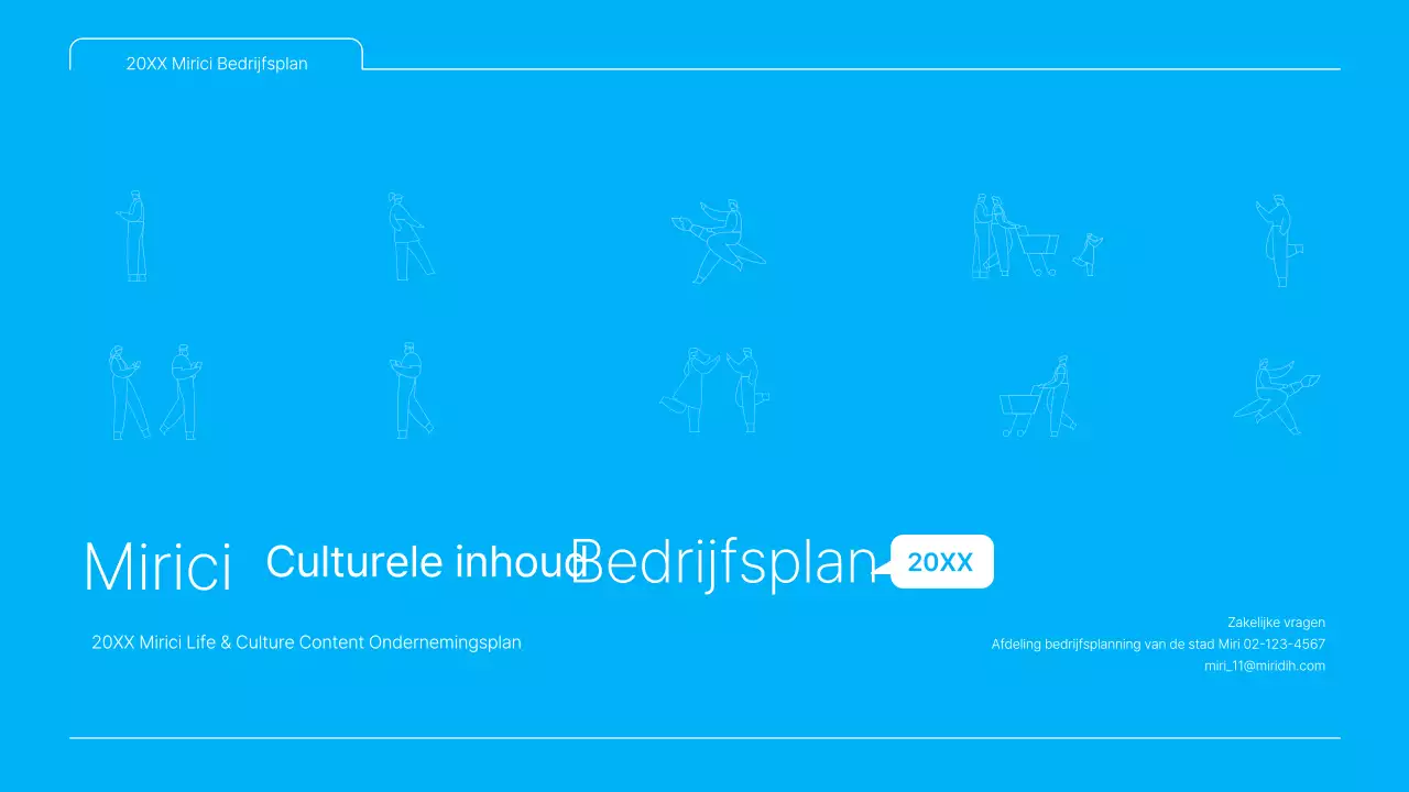 Een strak blauw-wit ondernemingsplan voor culturele inhoud