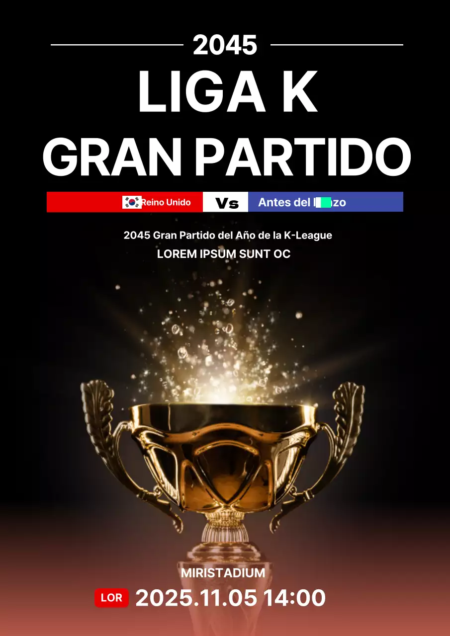 Cartel web negro sencillo para un partido de fútbol