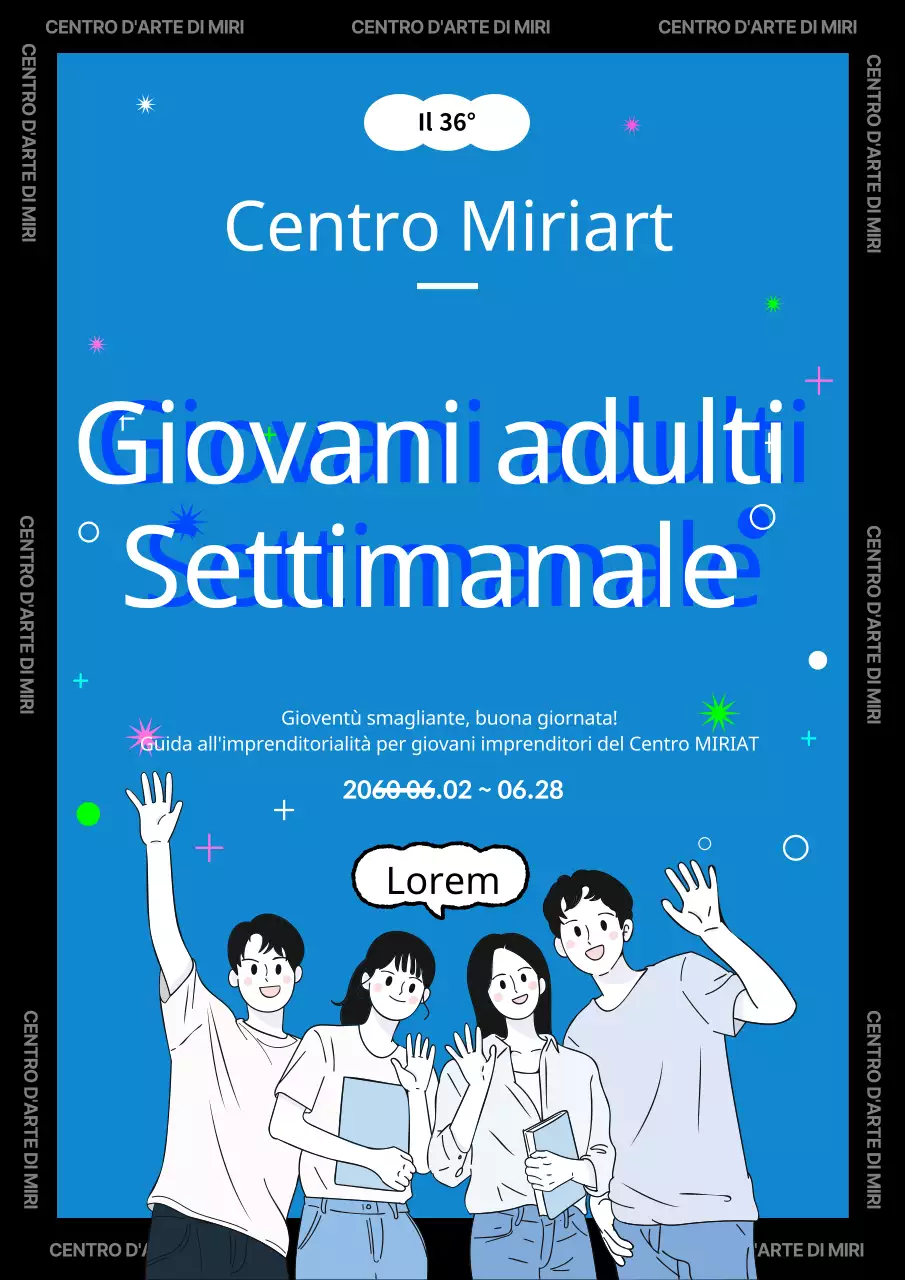 Materiale promozionale del cheerleading giovanile illustrato in nero e blu