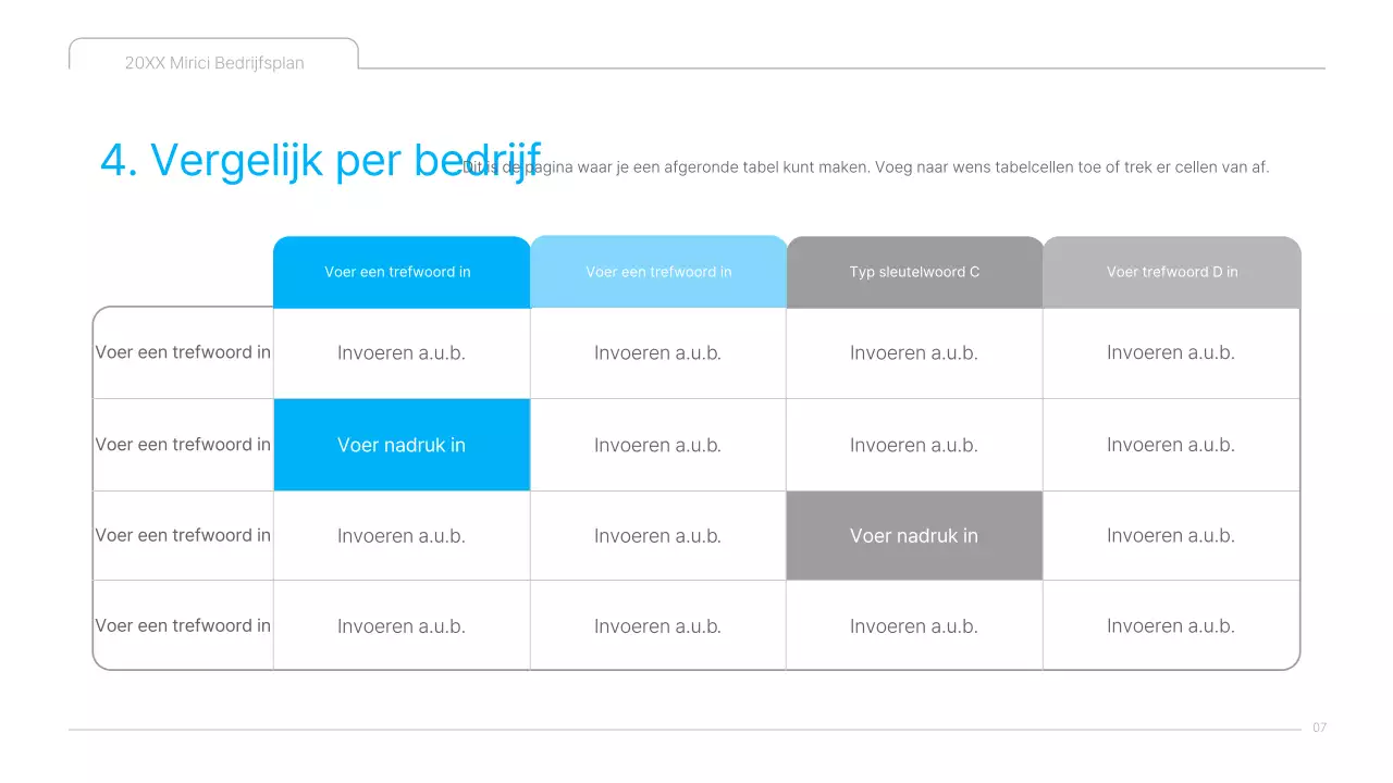 Een strak blauw-wit ondernemingsplan voor culturele inhoud