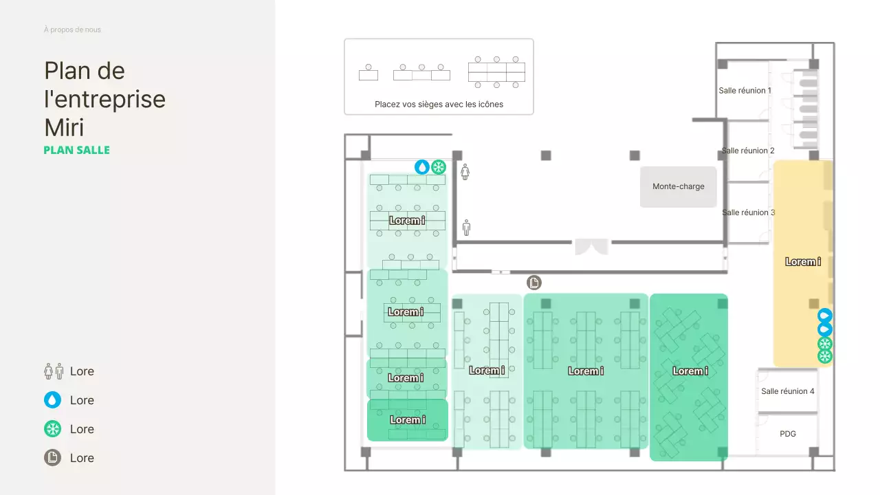 Un plan de table où vous pouvez inclure une photo de votre dessin avec des accents verts et organiser vos places.