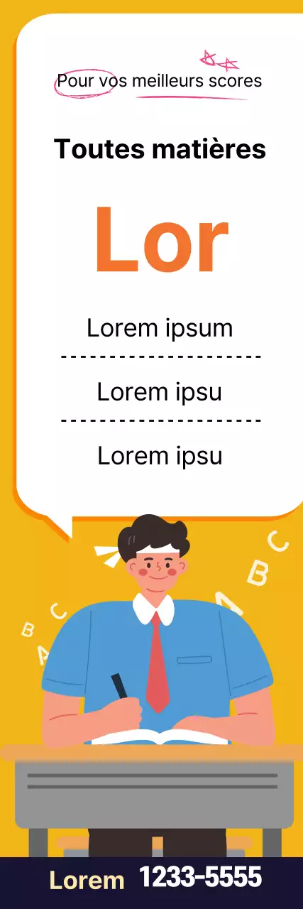 Illustration jaune, école mignonne, cours magistral, publicité